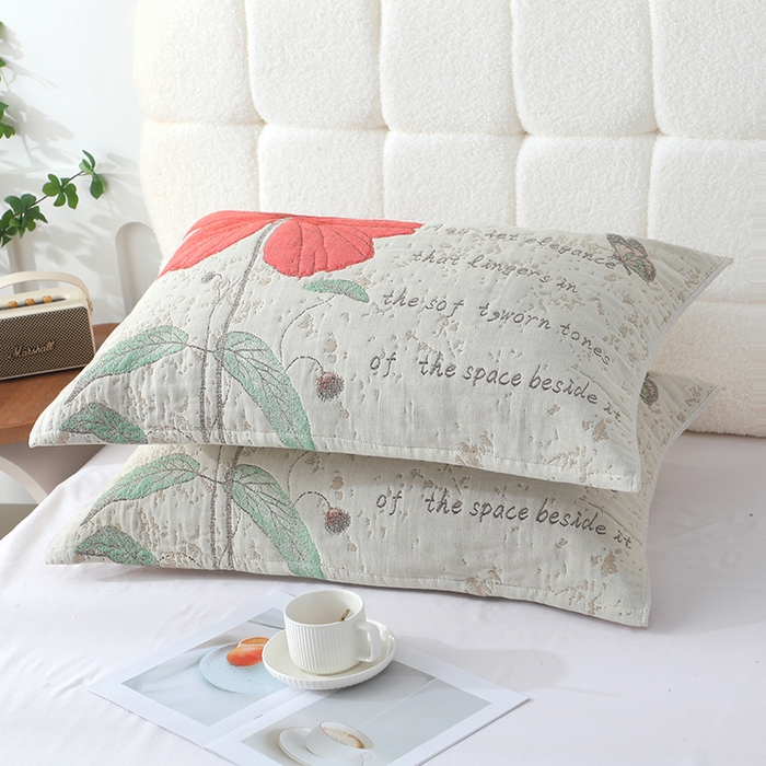 91家纺网 家纺一手货源 找家纺 娇兰毛巾 2026新款7A抗菌全棉A类加厚五层纱布加双绑带枕巾 爱在左边