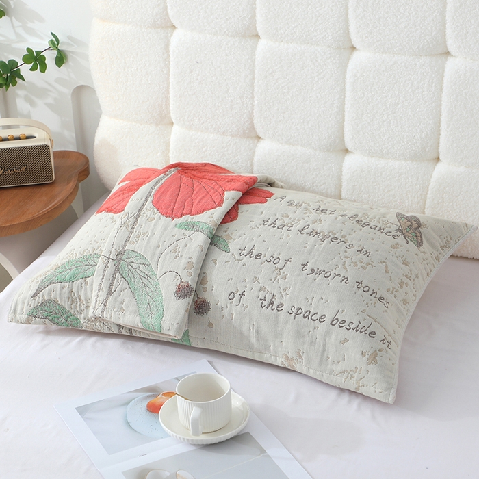 91家纺网 家纺一手货源 找家纺 娇兰毛巾 2026新款7A抗菌全棉A类加厚五层纱布加双绑带枕巾 爱在左边