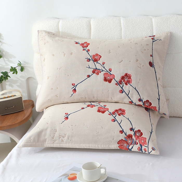 91家纺网 家纺一手货源 找家纺 娇兰毛巾 2026新款7A抗菌全棉A类加厚五层纱布加双绑带枕巾 花藏