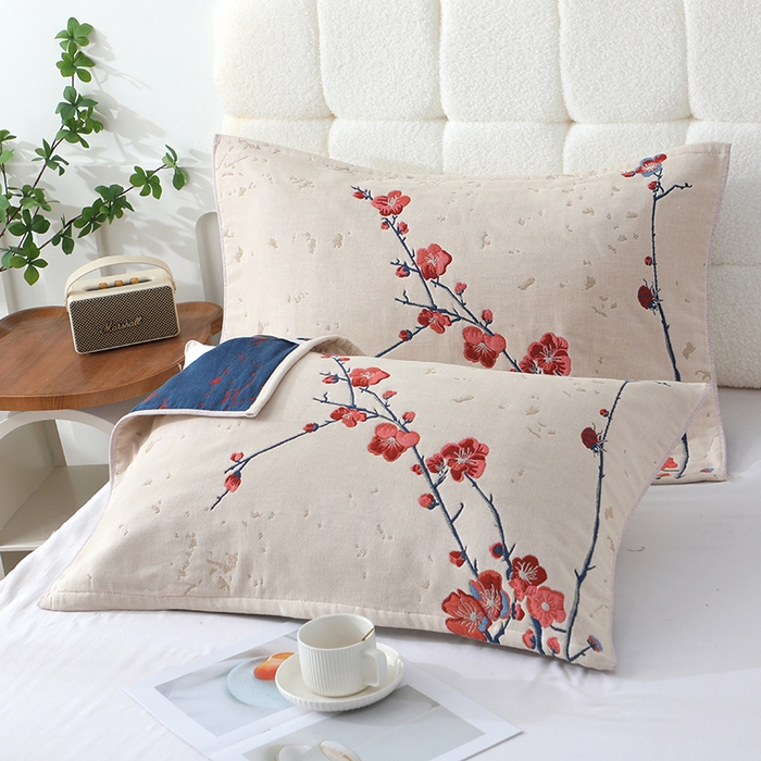 91家纺网 家纺一手货源 找家纺 娇兰毛巾 2026新款7A抗菌全棉A类加厚五层纱布加双绑带枕巾 花藏