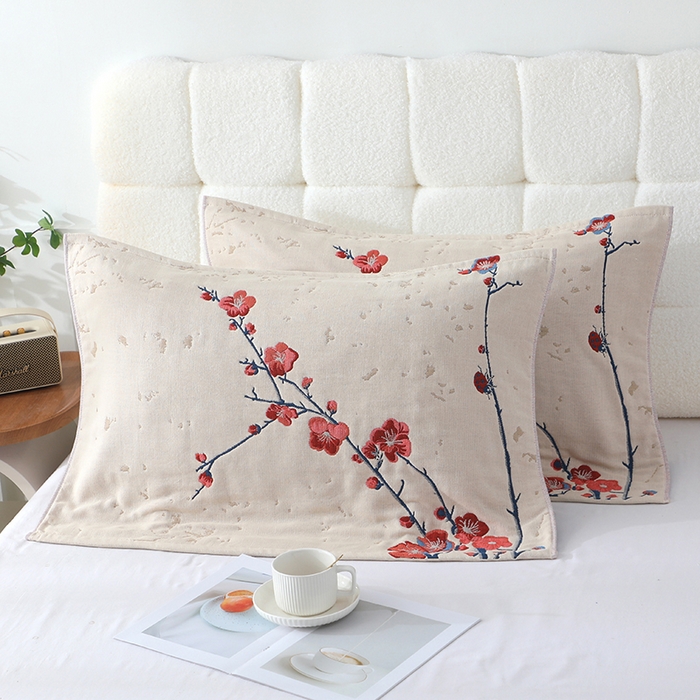 91家纺网 家纺一手货源 找家纺 娇兰毛巾 2026新款7A抗菌全棉A类加厚五层纱布加双绑带枕巾 花藏