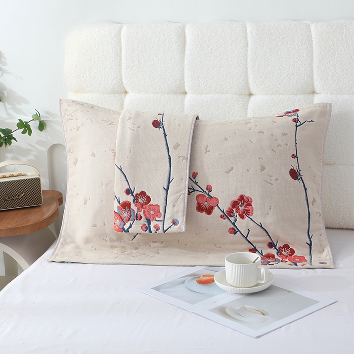 91家纺网 家纺一手货源 找家纺 娇兰毛巾 2026新款7A抗菌全棉A类加厚五层纱布加双绑带枕巾 花藏