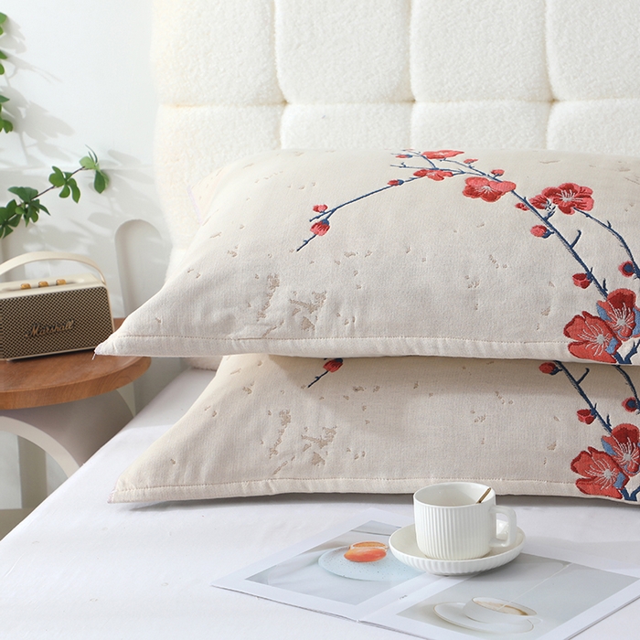 91家纺网 家纺一手货源 找家纺 娇兰毛巾 2026新款7A抗菌全棉A类加厚五层纱布加双绑带枕巾 花藏