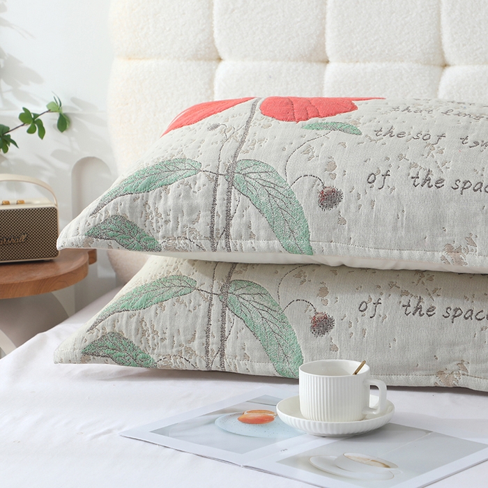 91家纺网 家纺一手货源 找家纺 娇兰毛巾 2026新款7A抗菌全棉A类加厚五层纱布加双绑带枕巾 爱在左边