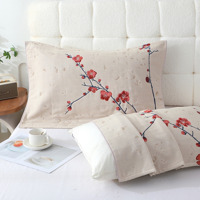 91家纺网 家纺一手货源 找家纺 娇兰毛巾 2026新款7A抗菌全棉A类加厚五层纱布加双绑带枕巾 花藏