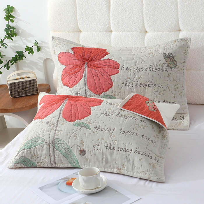 91家纺网 家纺一手货源 找家纺 娇兰毛巾 2026新款7A抗菌全棉A类加厚五层纱布加双绑带枕巾 爱在左边