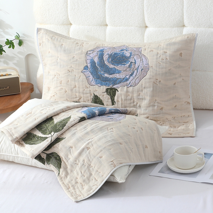 91家纺网 家纺一手货源 找家纺 娇兰毛巾 2026新款7A抗菌全棉A类加厚五层纱布加双绑带枕巾 姬兰