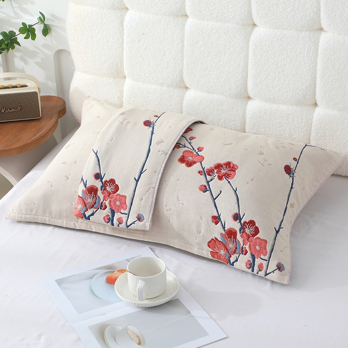 91家纺网 家纺一手货源 找家纺 娇兰毛巾 2026新款7A抗菌全棉A类加厚五层纱布加双绑带枕巾 花藏