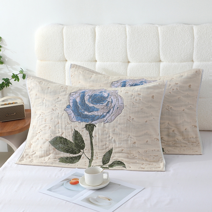 91家纺网 家纺一手货源 找家纺 娇兰毛巾 2026新款7A抗菌全棉A类加厚五层纱布加双绑带枕巾 姬兰