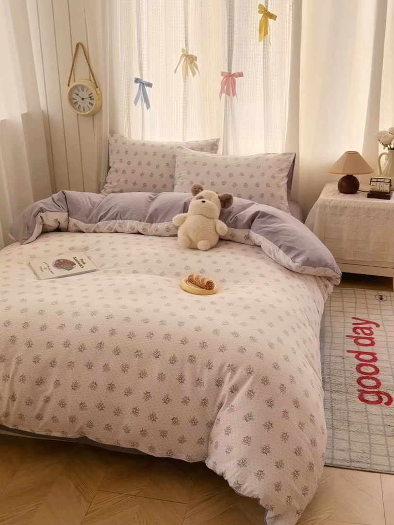 91家纺网 家纺一手货源 找家纺 （总）艾特你 2026新款云感针织提花双层纱四件套-欢喜