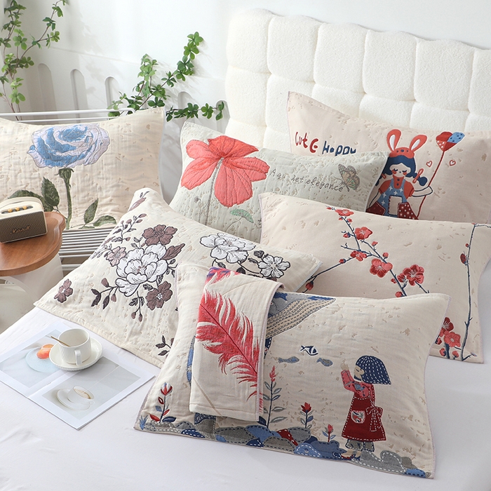 91家纺网 家纺一手货源 找家纺 娇兰毛巾 2026新款7A抗菌全棉A类加厚五层纱布加双绑带枕巾 己悦