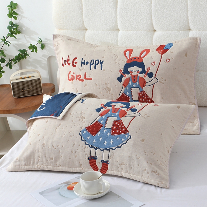 91家纺网 家纺一手货源 找家纺 娇兰毛巾 2026新款7A抗菌全棉A类加厚五层纱布加双绑带枕巾 己悦