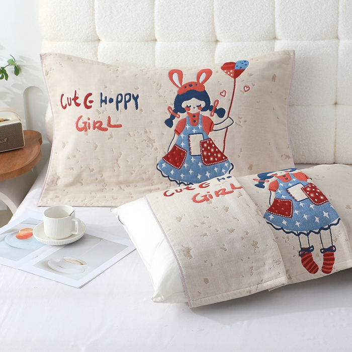 91家纺网 家纺一手货源 找家纺 娇兰毛巾 2026新款7A抗菌全棉A类加厚五层纱布加双绑带枕巾 己悦