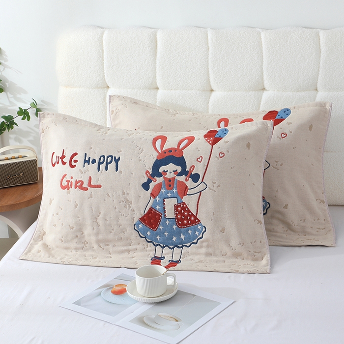 91家纺网 家纺一手货源 找家纺 娇兰毛巾 2026新款7A抗菌全棉A类加厚五层纱布加双绑带枕巾 己悦