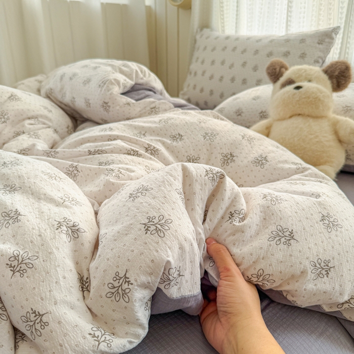 91家纺网 家纺一手货源 找家纺 （总）艾特你 2026新款云感针织提花双层纱四件套-欢喜