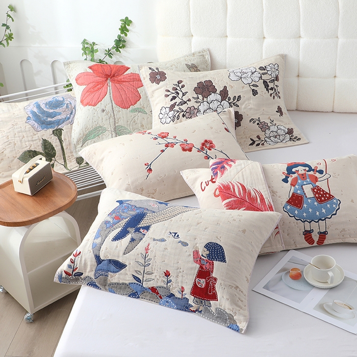 91家纺网 家纺一手货源 找家纺 娇兰毛巾 2026新款7A抗菌全棉A类加厚五层纱布加双绑带枕巾 己悦