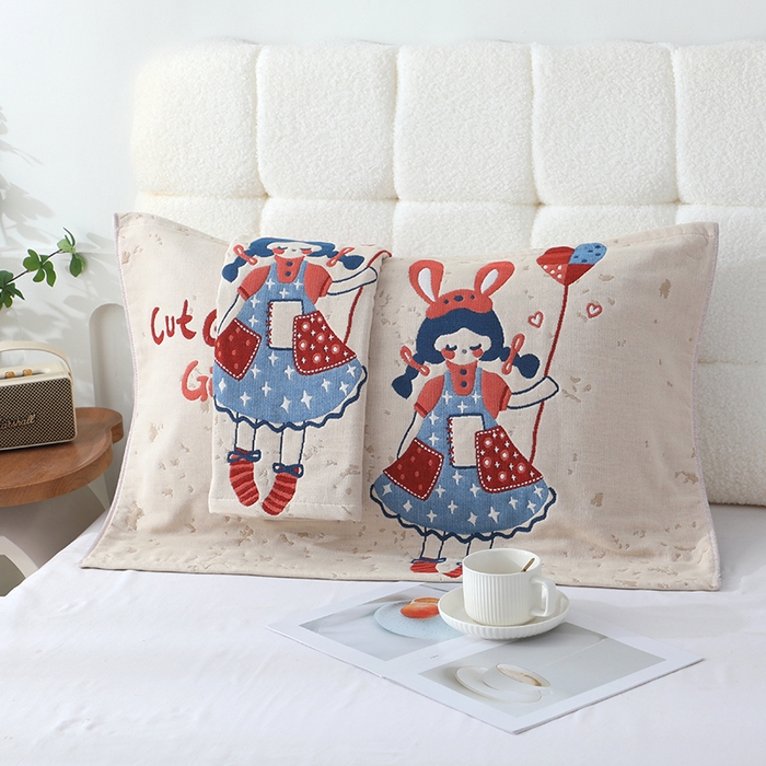 91家纺网 家纺一手货源 找家纺 娇兰毛巾 2026新款7A抗菌全棉A类加厚五层纱布加双绑带枕巾 己悦