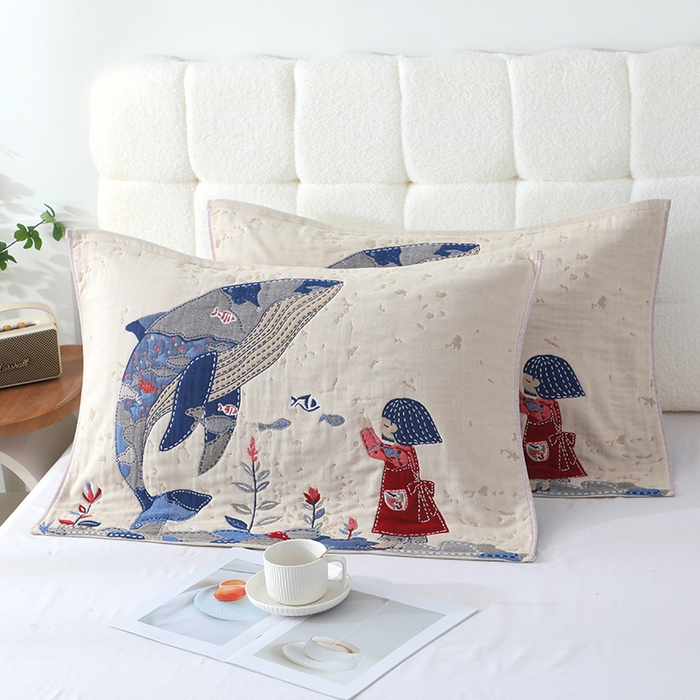 91家纺网 家纺一手货源 找家纺 娇兰毛巾 2026新款7A抗菌全棉A类加厚五层纱布加双绑带枕巾 余