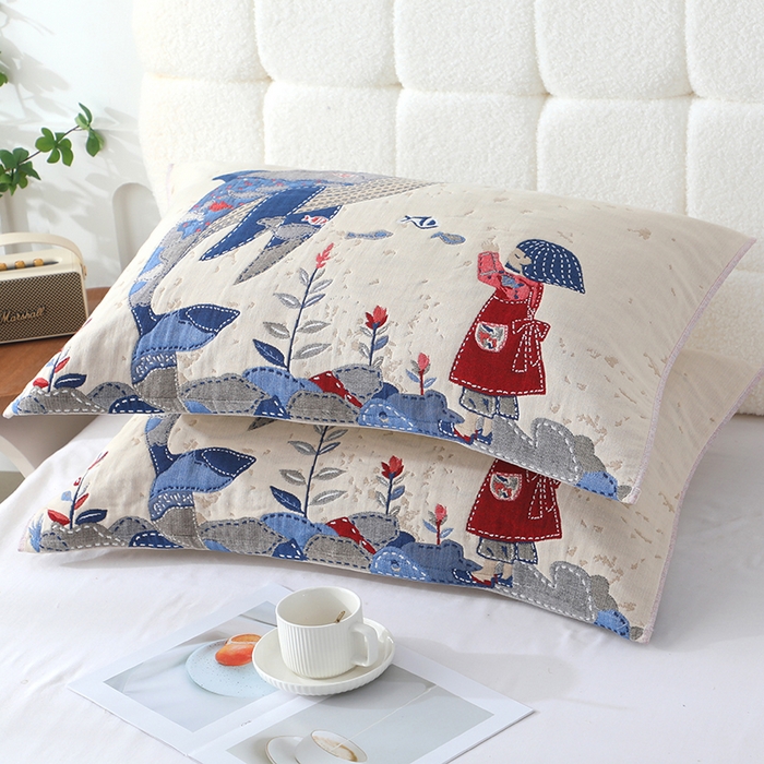 91家纺网 家纺一手货源 找家纺 娇兰毛巾 2026新款7A抗菌全棉A类加厚五层纱布加双绑带枕巾 余