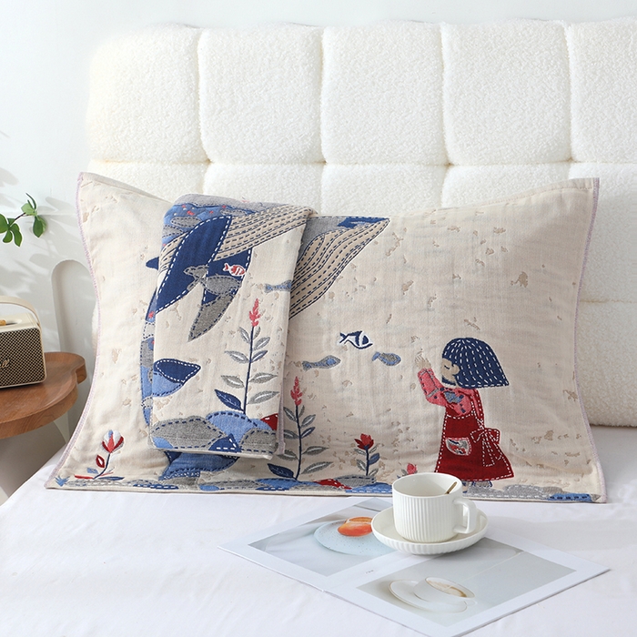 91家纺网 家纺一手货源 找家纺 娇兰毛巾 2026新款7A抗菌全棉A类加厚五层纱布加双绑带枕巾 余