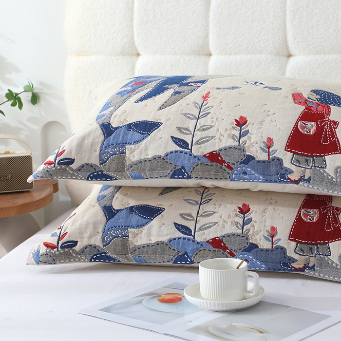 91家纺网 家纺一手货源 找家纺 娇兰毛巾 2026新款7A抗菌全棉A类加厚五层纱布加双绑带枕巾 余