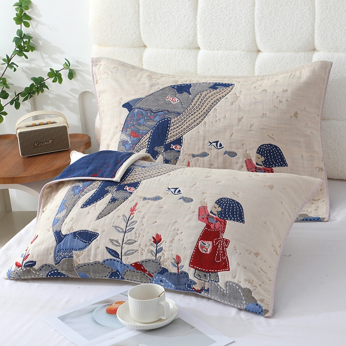 91家纺网 家纺一手货源 找家纺 娇兰毛巾 2026新款7A抗菌全棉A类加厚五层纱布加双绑带枕巾 余