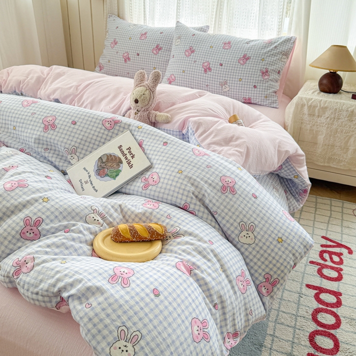 91家纺网 家纺一手货源 找家纺 （总）艾特你 2026新款云感针织提花双层纱四件套-欢喜