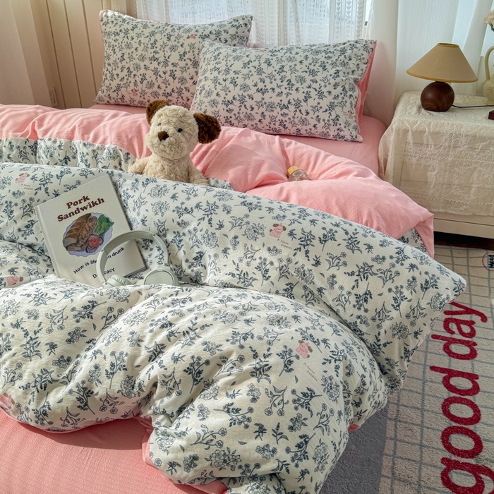 91家纺网 家纺一手货源 找家纺 （总）艾特你 2026新款云感针织提花双层纱四件套-欢喜