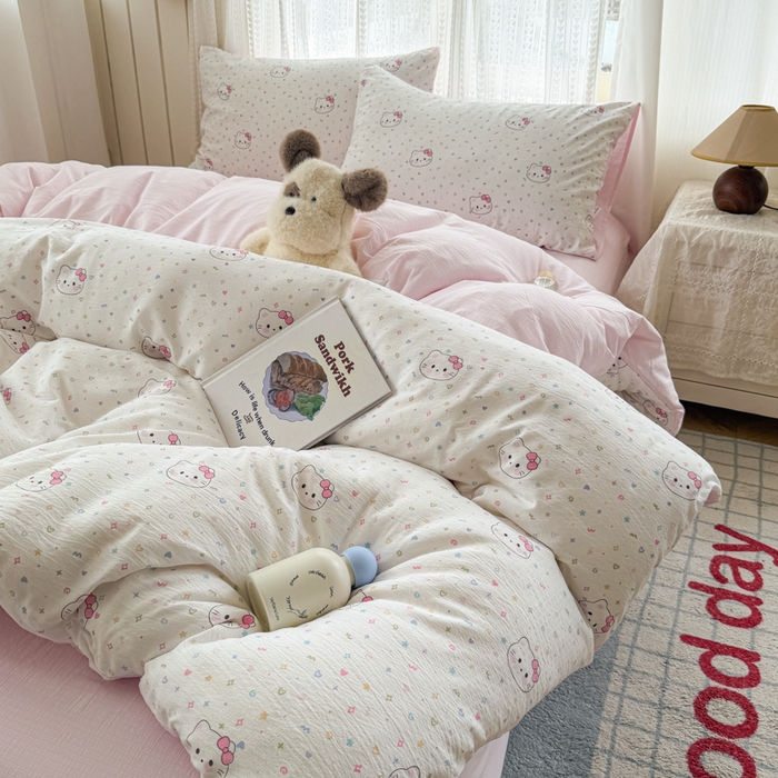 91家纺网 家纺一手货源 找家纺 （总）艾特你 2026新款云感针织提花双层纱四件套-欢喜