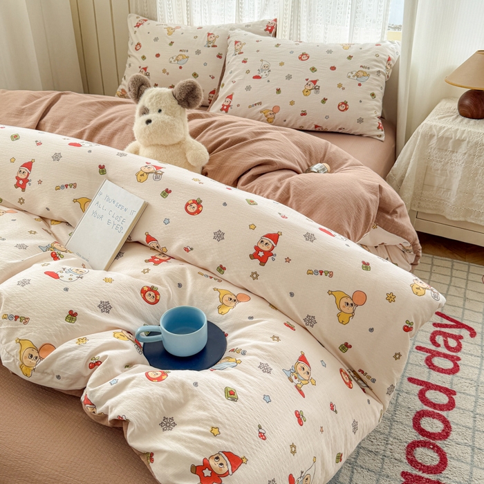 91家纺网 家纺一手货源 找家纺 （总）艾特你 2026新款云感针织提花双层纱四件套-欢喜