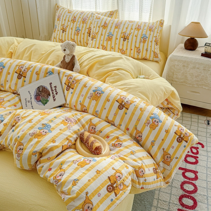 艾特你 2026新款云感针织提花双层纱四件套-欢喜 欢喜-快乐星星