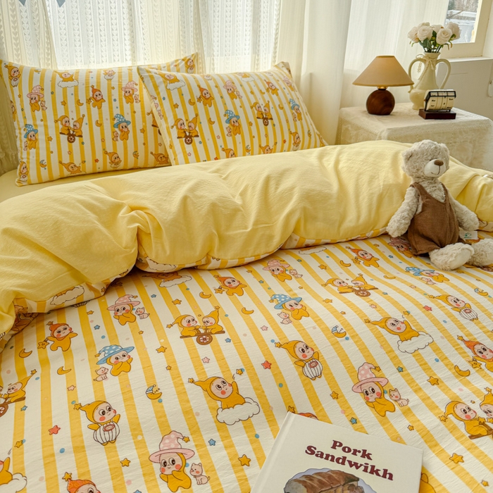 91家纺网 家纺一手货源 找家纺 艾特你 2026新款云感针织提花双层纱四件套-欢喜 欢喜-快乐星星