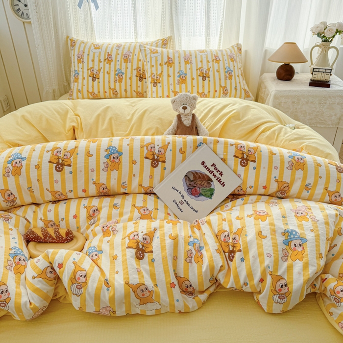 91家纺网 家纺一手货源 找家纺 艾特你 2026新款云感针织提花双层纱四件套-欢喜 欢喜-快乐星星