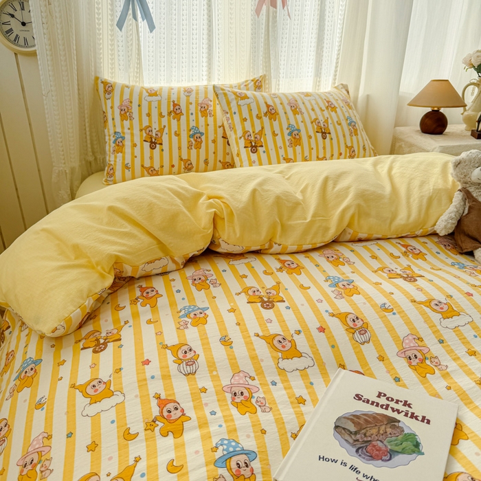 91家纺网 家纺一手货源 找家纺 艾特你 2026新款云感针织提花双层纱四件套-欢喜 欢喜-快乐星星