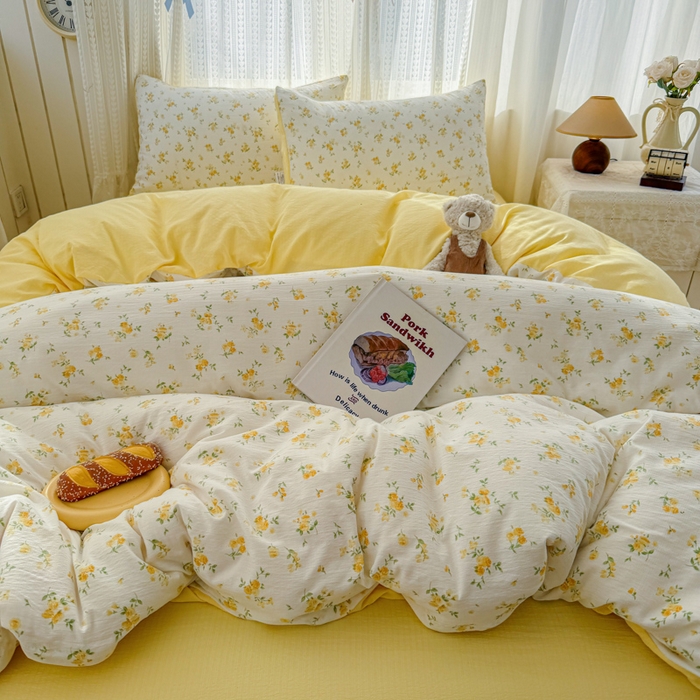 91家纺网 家纺一手货源 找家纺 艾特你 2026新款云感针织提花双层纱四件套-欢喜 欢喜-梨花落