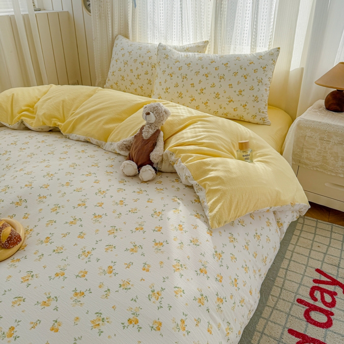 91家纺网 家纺一手货源 找家纺 艾特你 2026新款云感针织提花双层纱四件套-欢喜 欢喜-梨花落