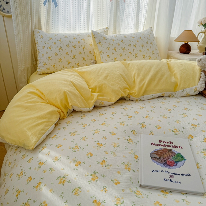 91家纺网 家纺一手货源 找家纺 艾特你 2026新款云感针织提花双层纱四件套-欢喜 欢喜-梨花落