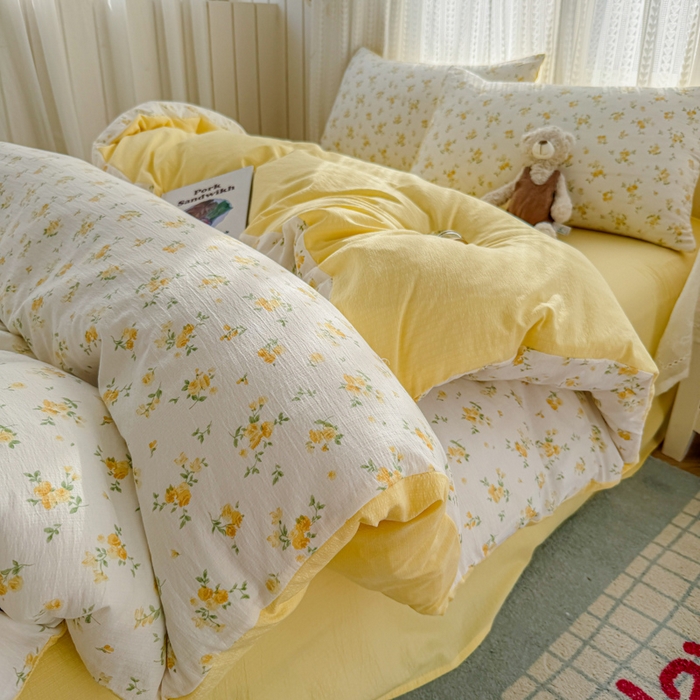 91家纺网 家纺一手货源 找家纺 艾特你 2026新款云感针织提花双层纱四件套-欢喜 欢喜-梨花落