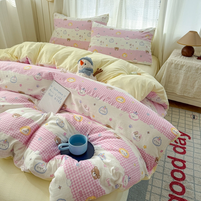 艾特你 2026新款云感针织提花双层纱四件套-欢喜 欢喜-猫咪乐园