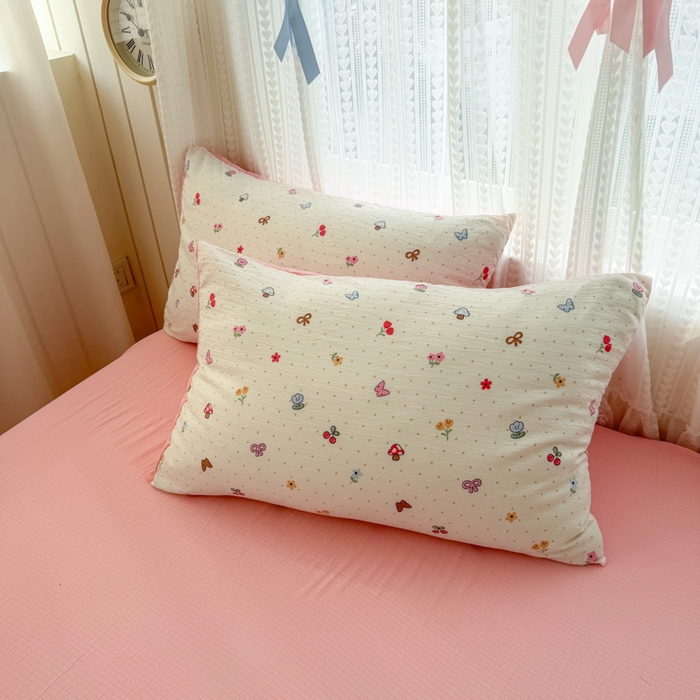 91家纺网 家纺一手货源 找家纺 艾特你 2026新款云感针织提花双层纱四件套-欢喜 欢喜-奶油风