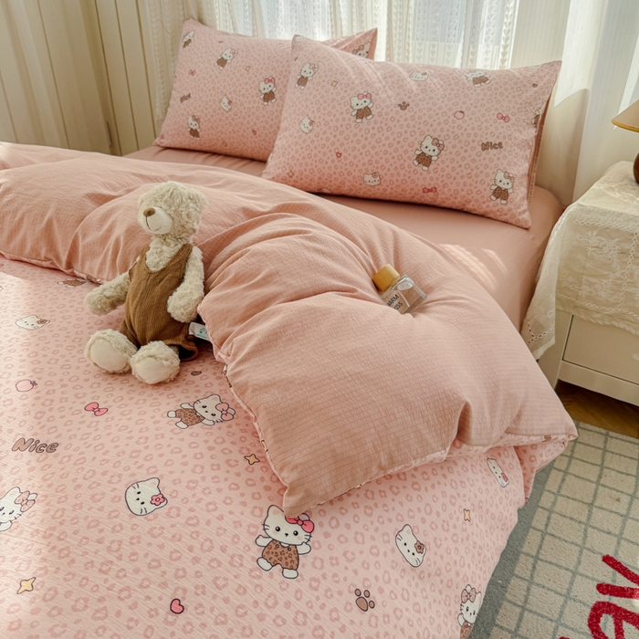 91家纺网 家纺一手货源 找家纺 艾特你 2026新款云感针织提花双层纱四件套-欢喜 欢喜-甜心萝莉