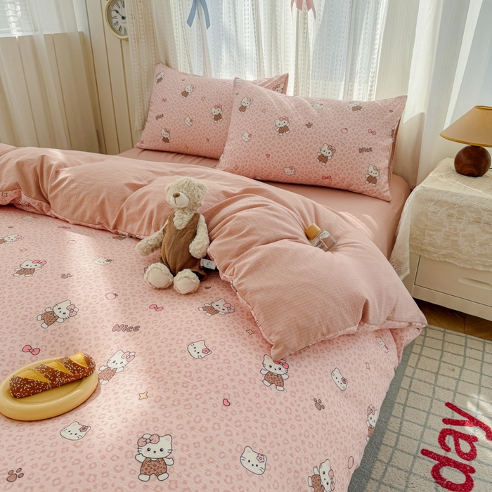 91家纺网 家纺一手货源 找家纺 艾特你 2026新款云感针织提花双层纱四件套-欢喜 欢喜-甜心萝莉