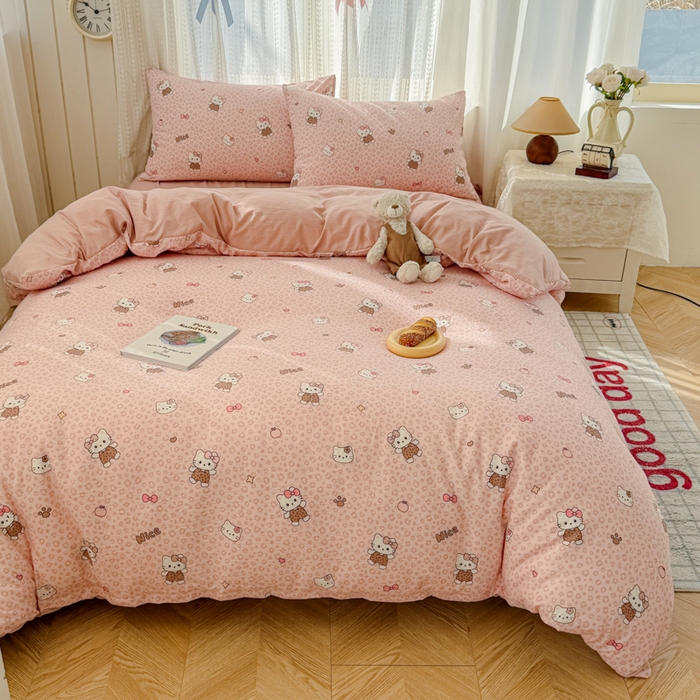 91家纺网 家纺一手货源 找家纺 艾特你 2026新款云感针织提花双层纱四件套-欢喜 欢喜-甜心萝莉