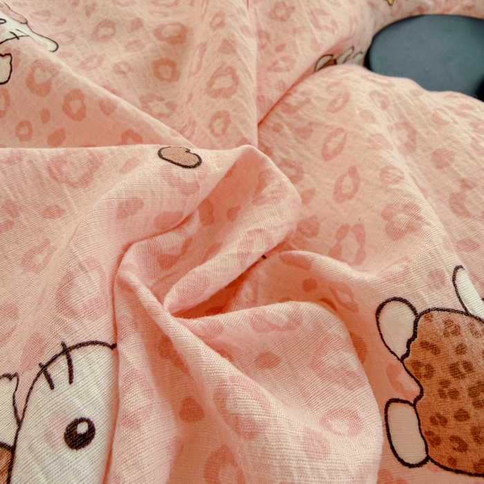 91家纺网 家纺一手货源 找家纺 艾特你 2026新款云感针织提花双层纱四件套-欢喜 欢喜-甜心萝莉