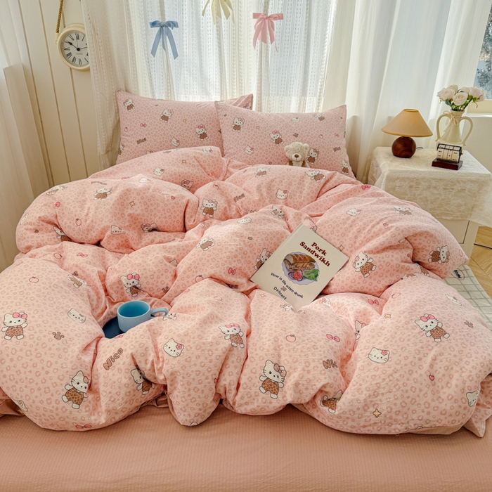 91家纺网 家纺一手货源 找家纺 艾特你 2026新款云感针织提花双层纱四件套-欢喜 欢喜-甜心萝莉