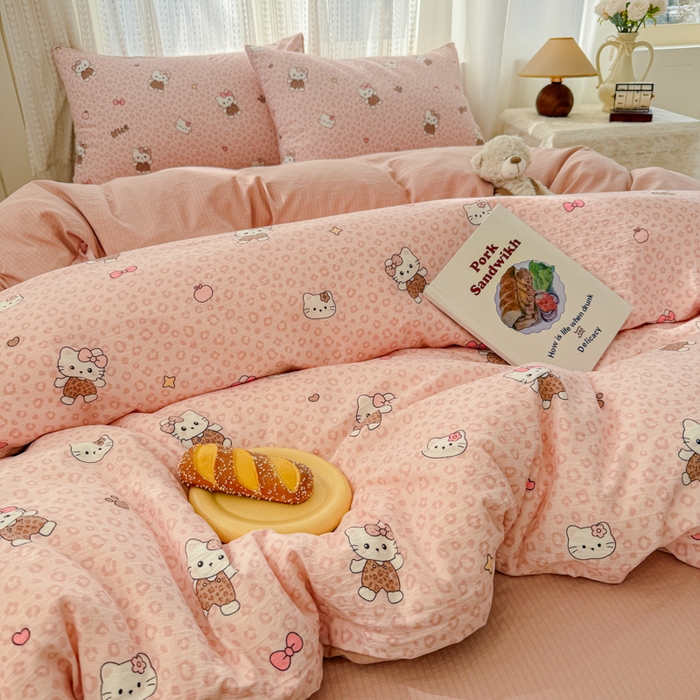 91家纺网 家纺一手货源 找家纺 艾特你 2026新款云感针织提花双层纱四件套-欢喜 欢喜-甜心萝莉