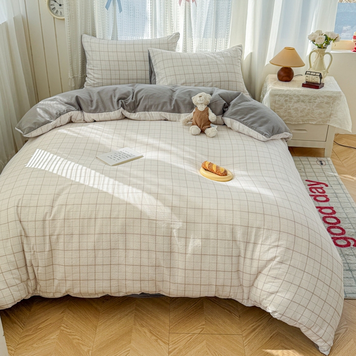 91家纺网 家纺一手货源 找家纺 艾特你 2026新款云感针织提花双层纱四件套-欢喜 欢喜-未来暮