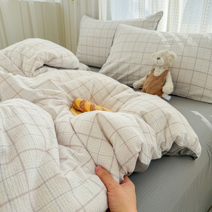 91家纺网 家纺一手货源 找家纺 艾特你 2026新款云感针织提花双层纱四件套-欢喜 欢喜-未来暮