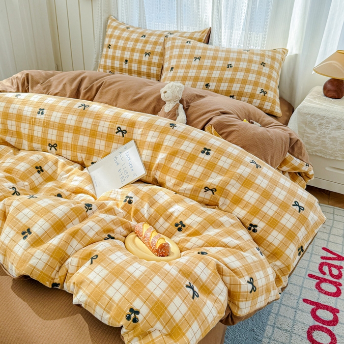 艾特你 2026新款云感针织提花双层纱四件套-欢喜 欢喜-樱桃酱