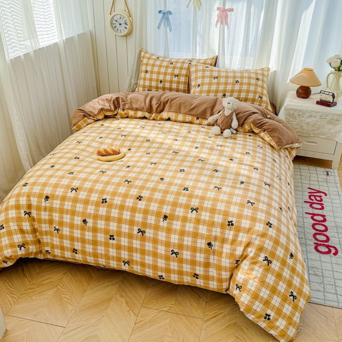 91家纺网 家纺一手货源 找家纺 艾特你 2026新款云感针织提花双层纱四件套-欢喜 欢喜-樱桃酱